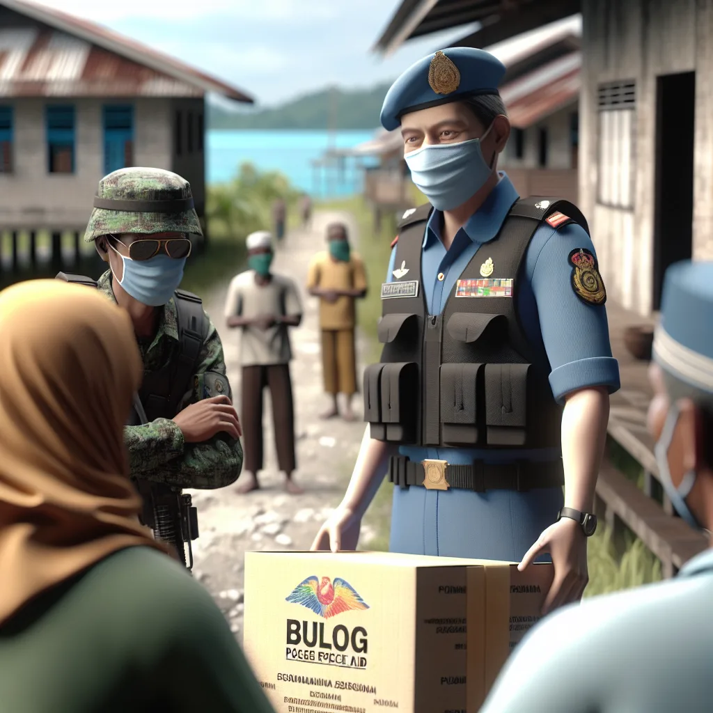 Bhabinkamtibmas Bersama Babinsa Kawal Penyaluran Bantuan Pangan Beras Bulog di Desa Teluk Singkama